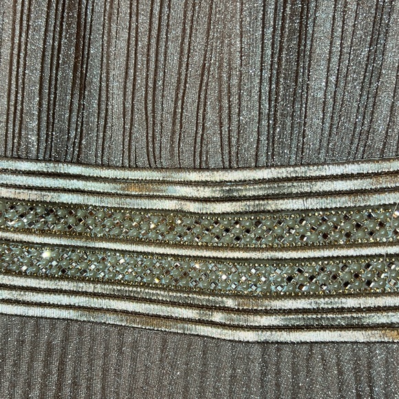 Ieena for Mac Duggal shimmering pleated a-line 3/4 sleeve gown rose gold size 16 - Picture 3 of 14